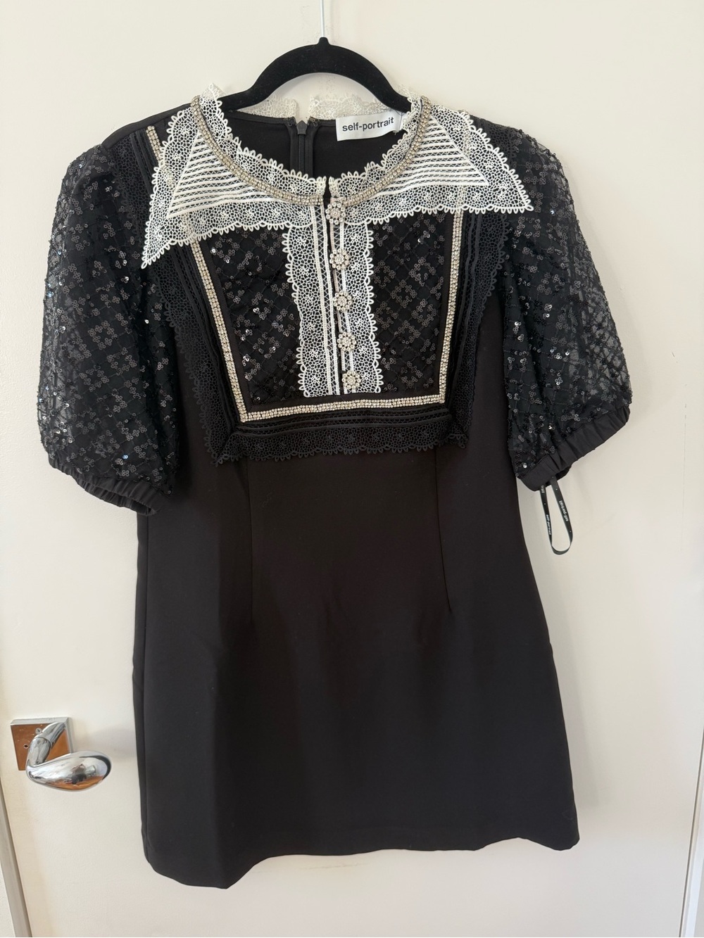 Self-Portrait Black Mini Dress with White Lace Collar